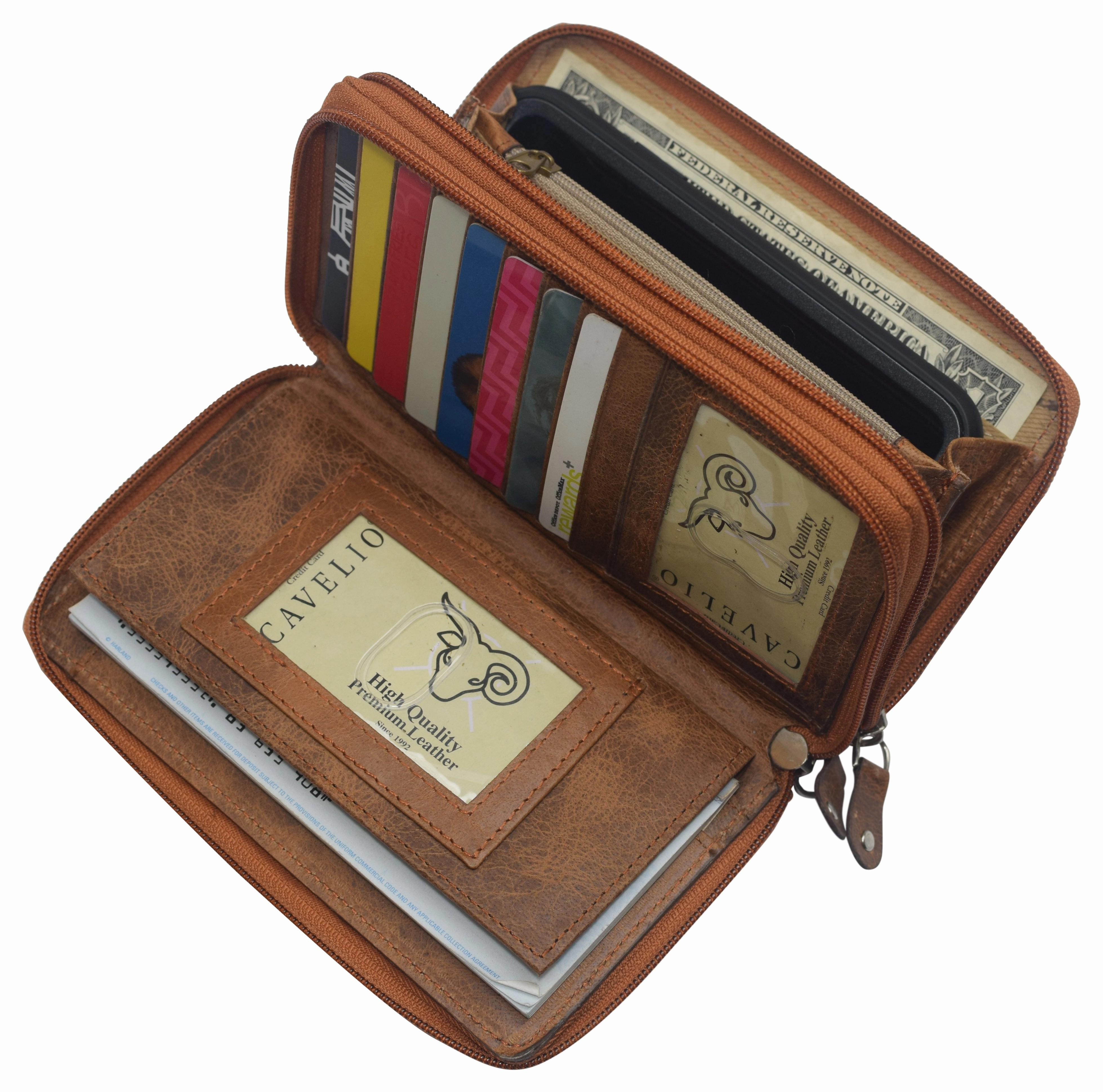 Leather Wallets For Women Rfid Blocking Double Zip Around Credit Card Holder Phone Clutch Clearance Savings Now