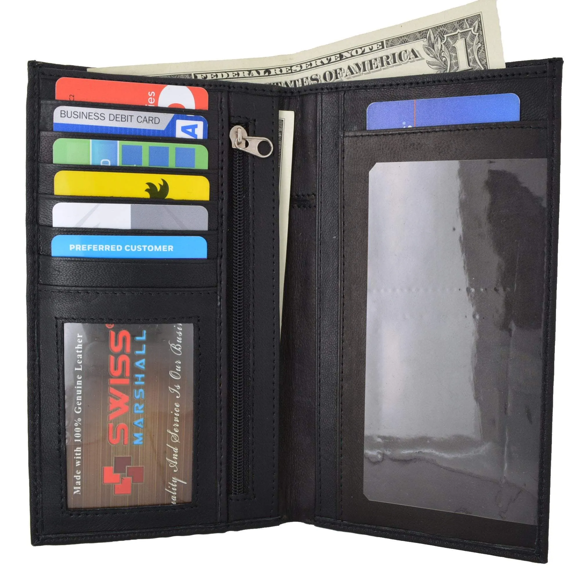 Swiss Marshal Rfid Blocking Soft Genuine Leather Slim Checkbook Holder Organizer Id Credit Card Money Holder Wallet Sm-Rfid-P853 Weekend Flash Offer Todays Special Savings
