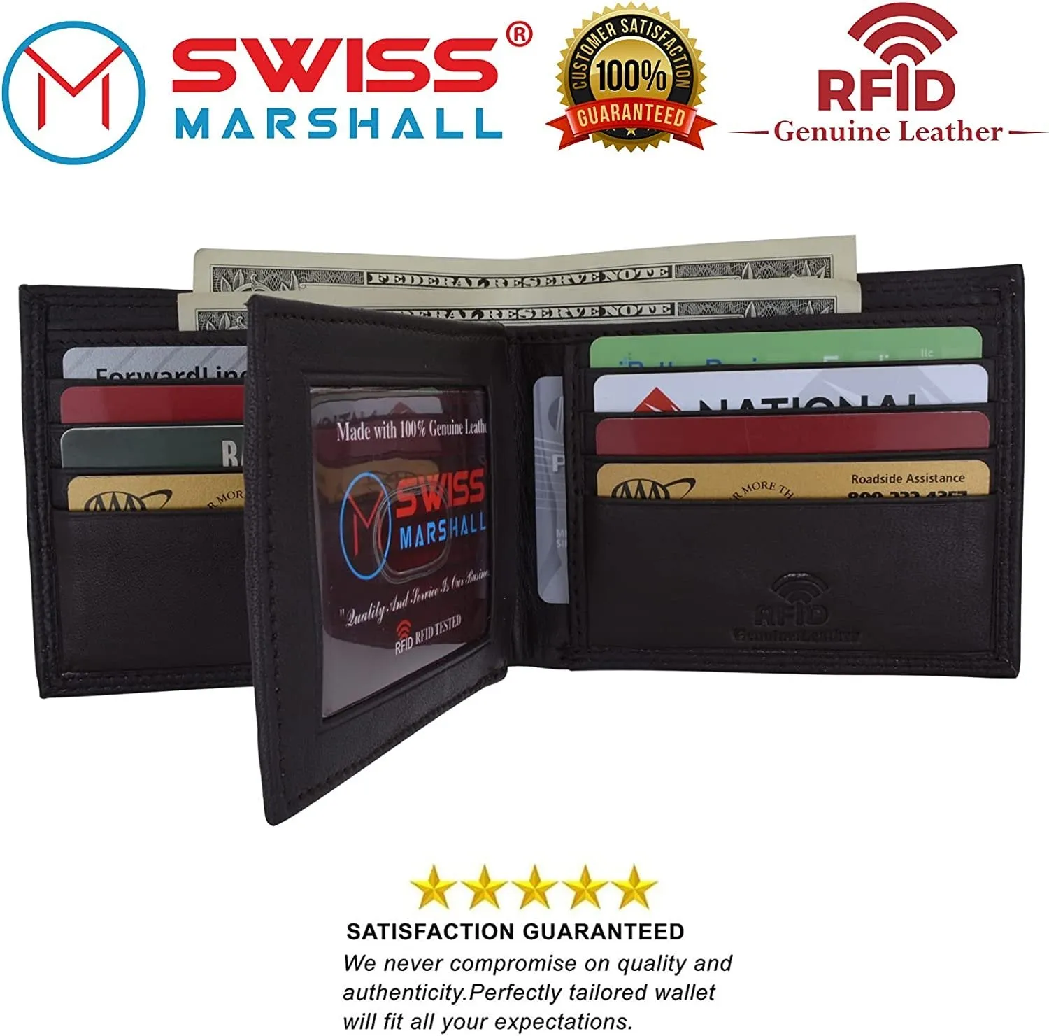 Swiss Marshall Men'S Rfid Blocking Premium Leather Bifold Multi-Card Compact Center Flip Wallet Hot Savings Alert Price Drop Alert
