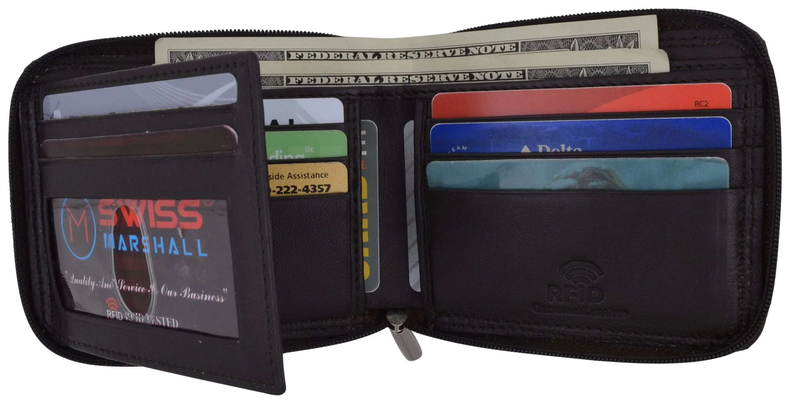 Special Savings Today Swiss Marshall Men'S Zipper Rfid Blocking Premium Leather Zip-Around Id Bifold Wallet