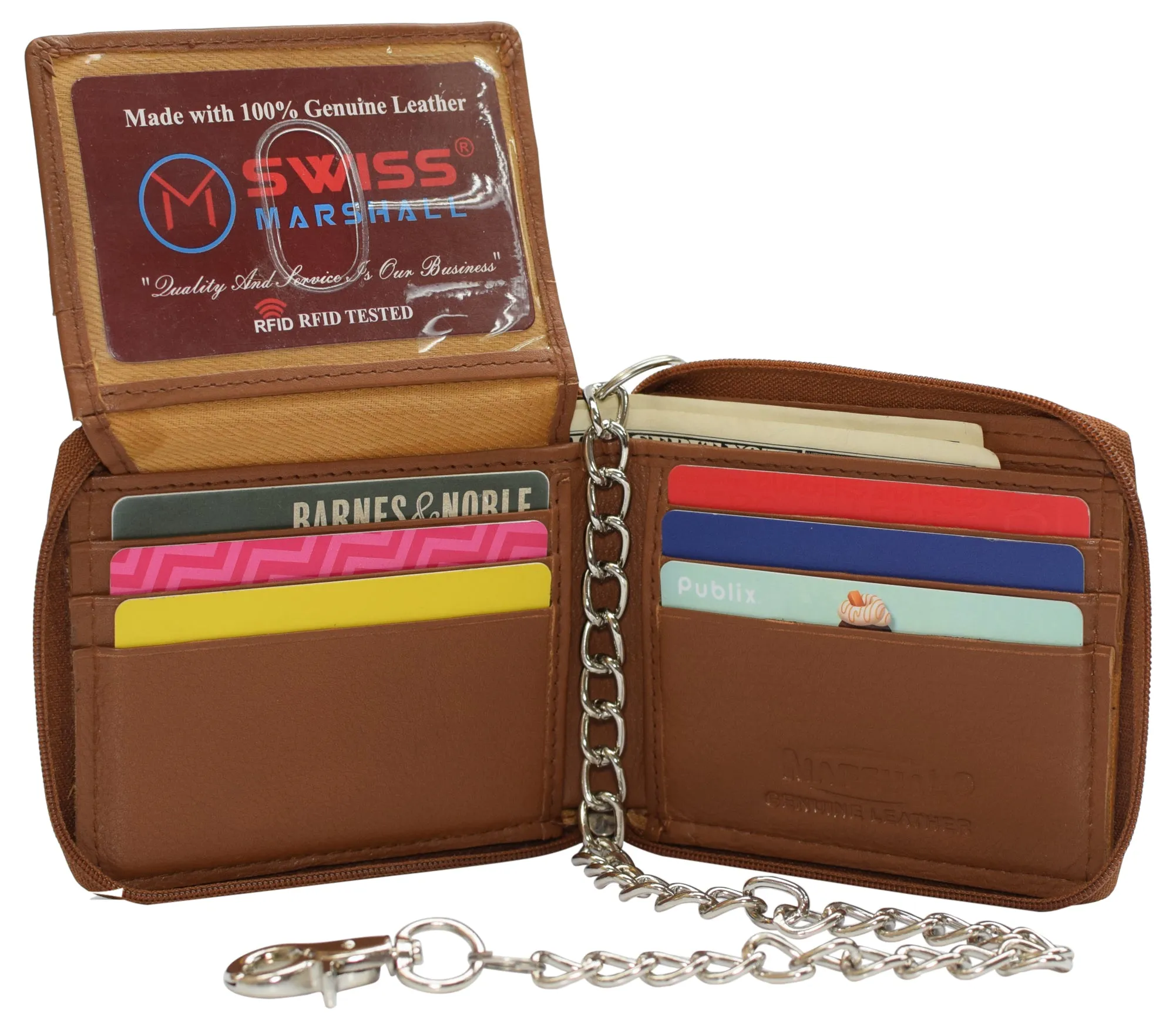 Swiss Marshall Men'S Zipper Rfid Blocking Premium Leather Zip-Around Id Bifold Wallet Dont Miss Out