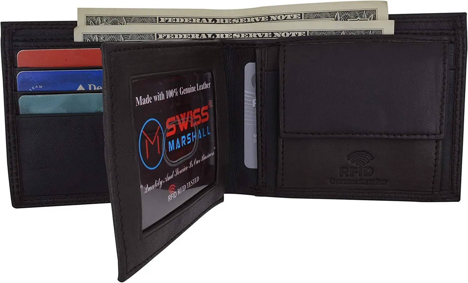 Swiss Marshall Rfid Blocking Men'S Bifold Premium Leather Credit Card Id Holder Wallet With Coin Pouch MustShop Sale