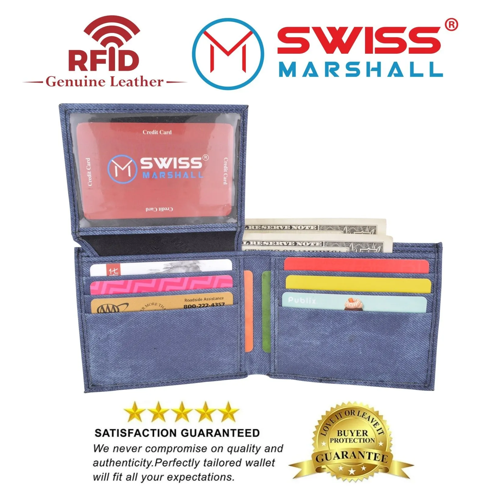 Deal Frenzy Today Swiss Marshall Rfid Blocking Men'S Vegan Leather 2 Id Windows Bifold Wallet