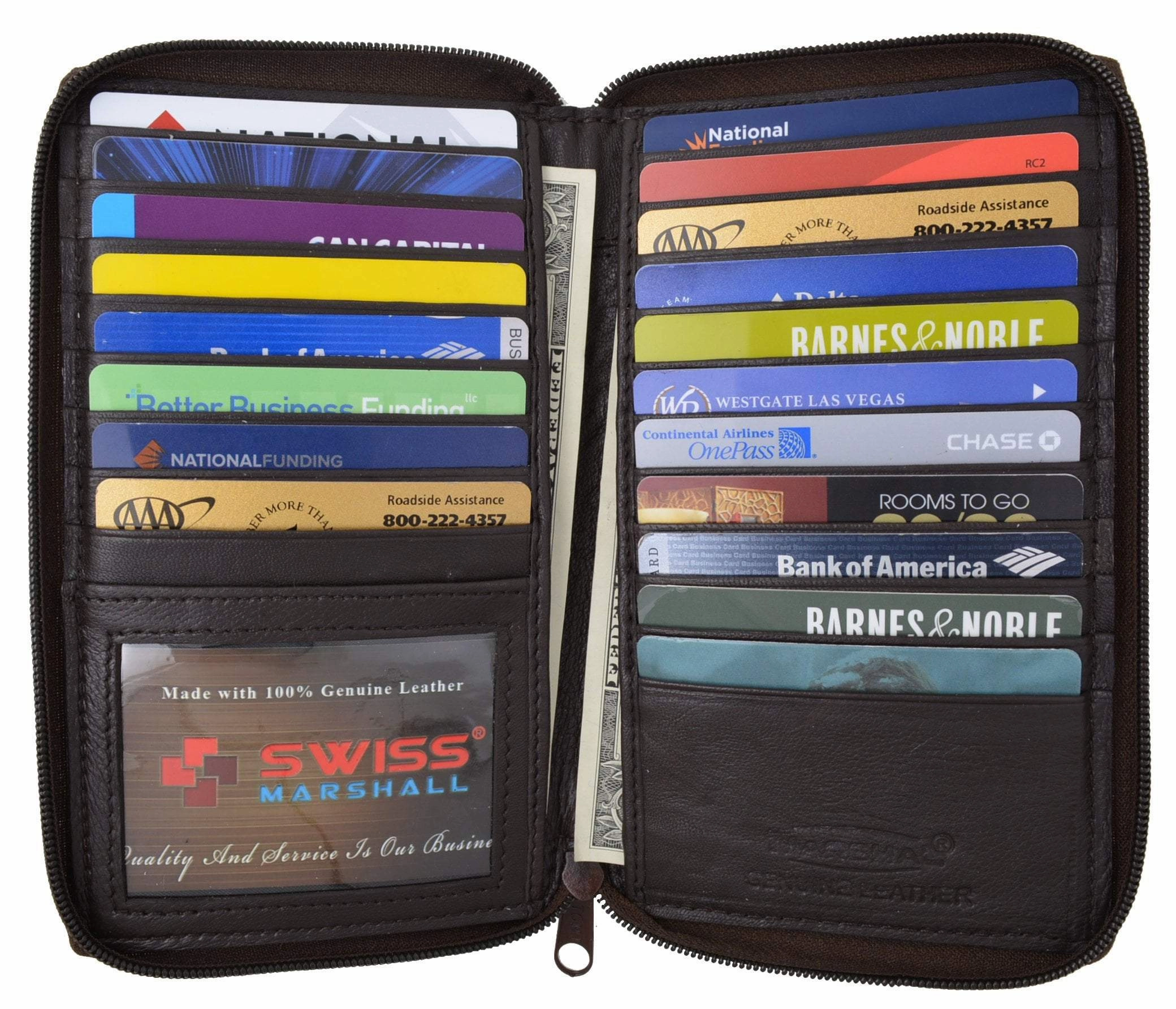 Swiss Marshal Rfid Blocking Premium Genuine Leather Long Zip Around Business & Credit Card Case Holder Bifold Wallet Sm-Rfid-P729 Biggest Savings Now