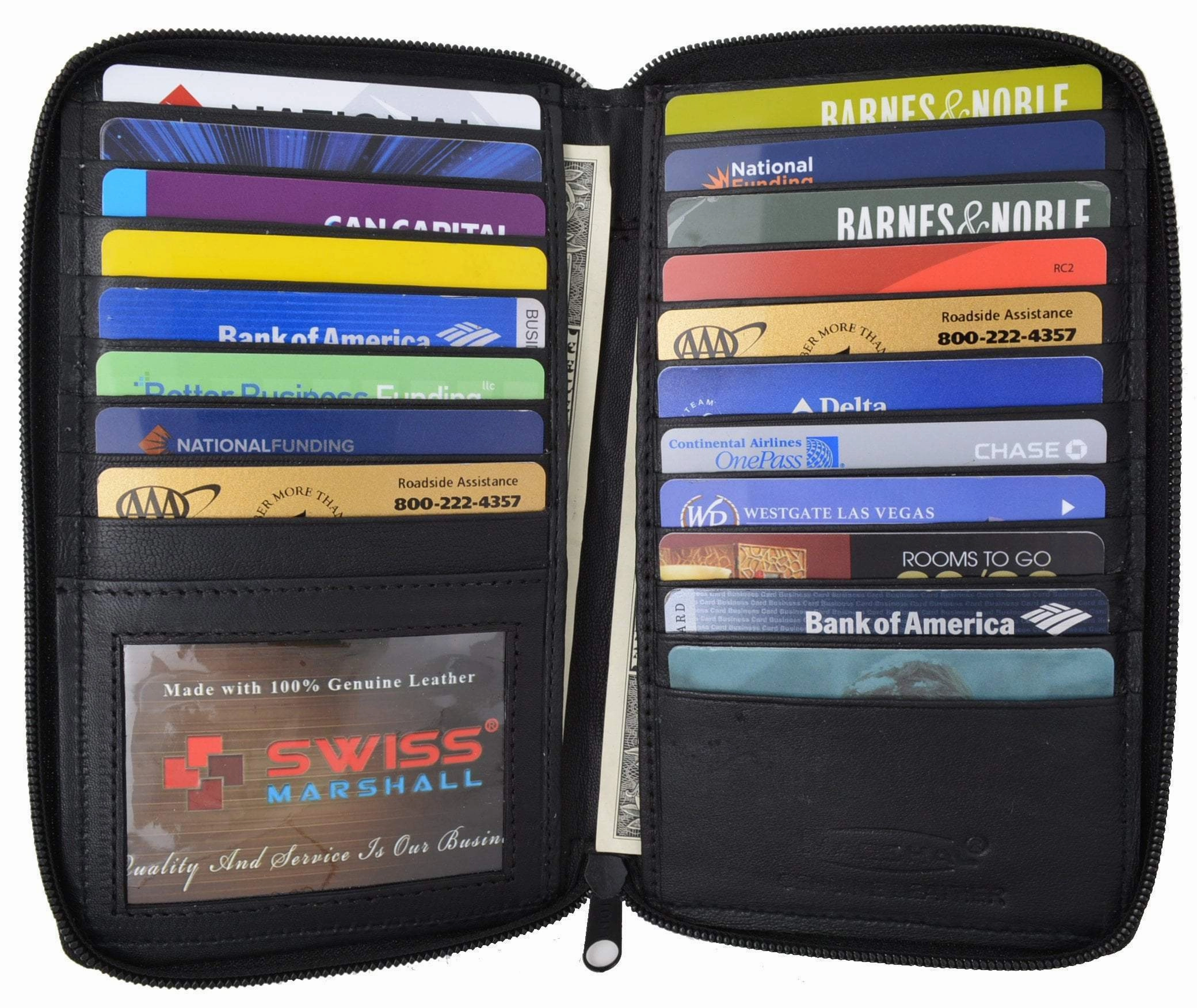 Swiss Marshal Rfid Blocking Premium Genuine Leather Long Zip Around Business & Credit Card Case Holder Bifold Wallet Sm-Rfid-P729 Best Price Today