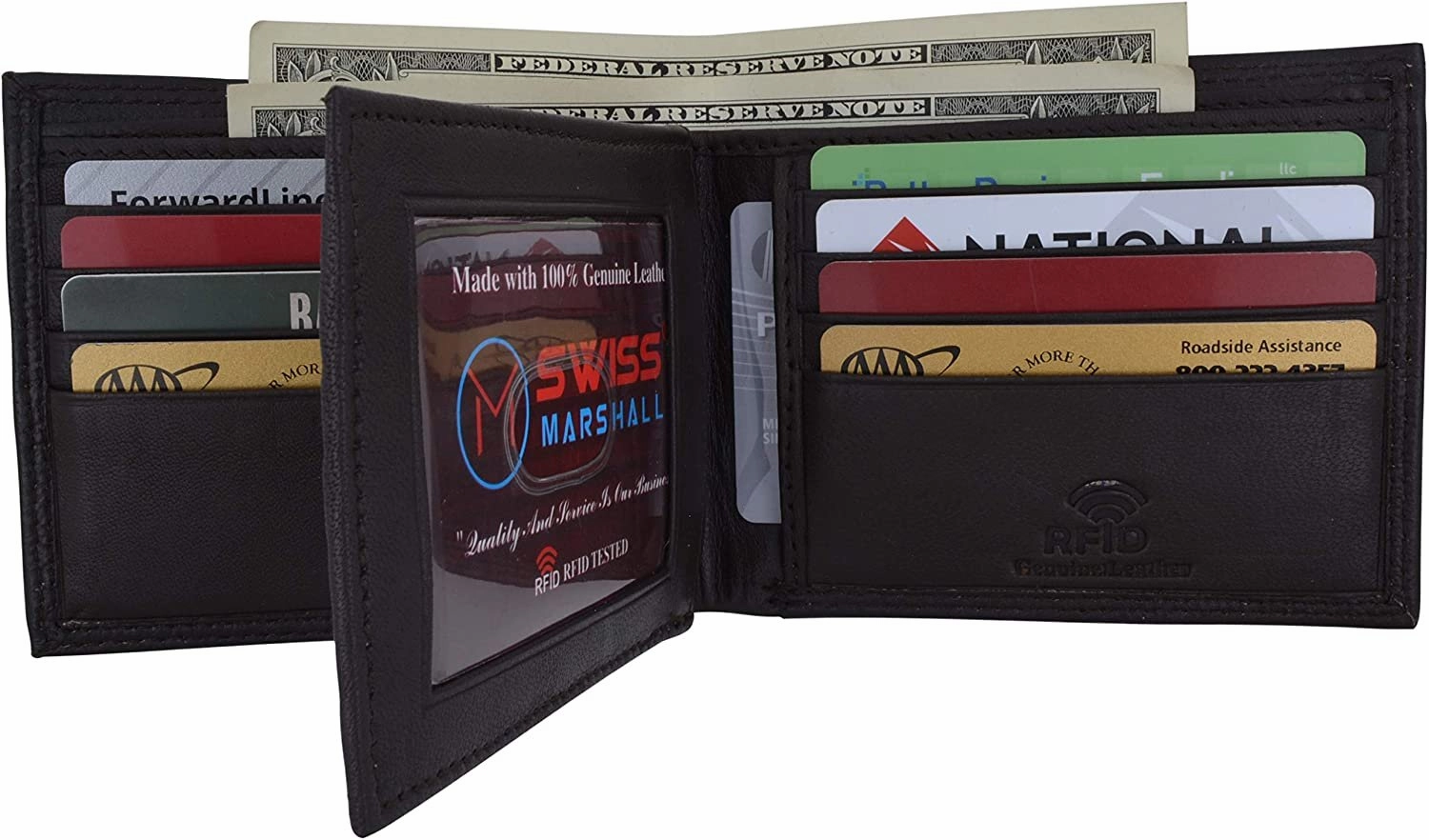 Swiss Marshall Men'S Rfid Blocking Premium Leather Bifold Multi-Card Compact Center Flip Wallet Hot Discount Deal