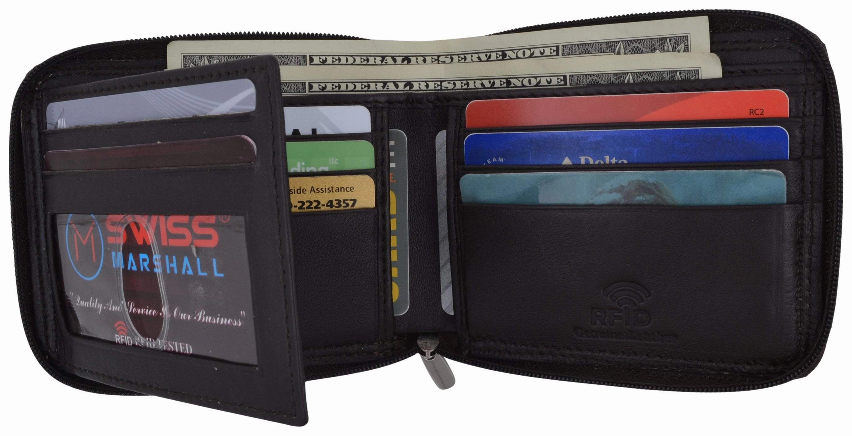 Special Savings Today Swiss Marshall Men'S Zipper Rfid Blocking Premium Leather Zip-Around Id Bifold Wallet