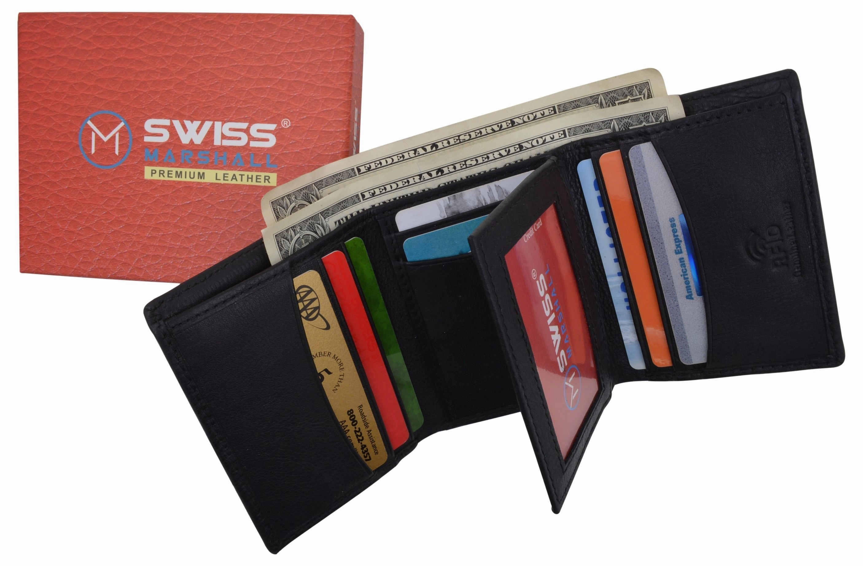 Swiss Marshall Mens Rfid Blocking Premium Leather Classic Trifold Wallet Gift Box Trending Hot Picks Daily Clearance Deal