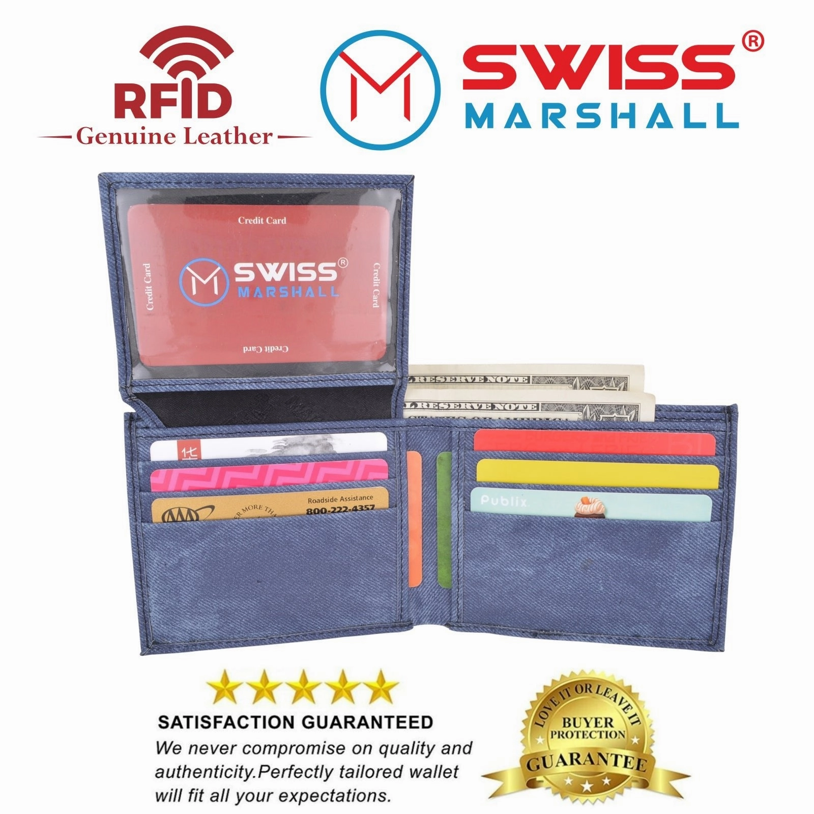Swiss Marshall Rfid Blocking Men'S Vegan Leather 2 Id Windows Bifold Wallet Big Clearance Event