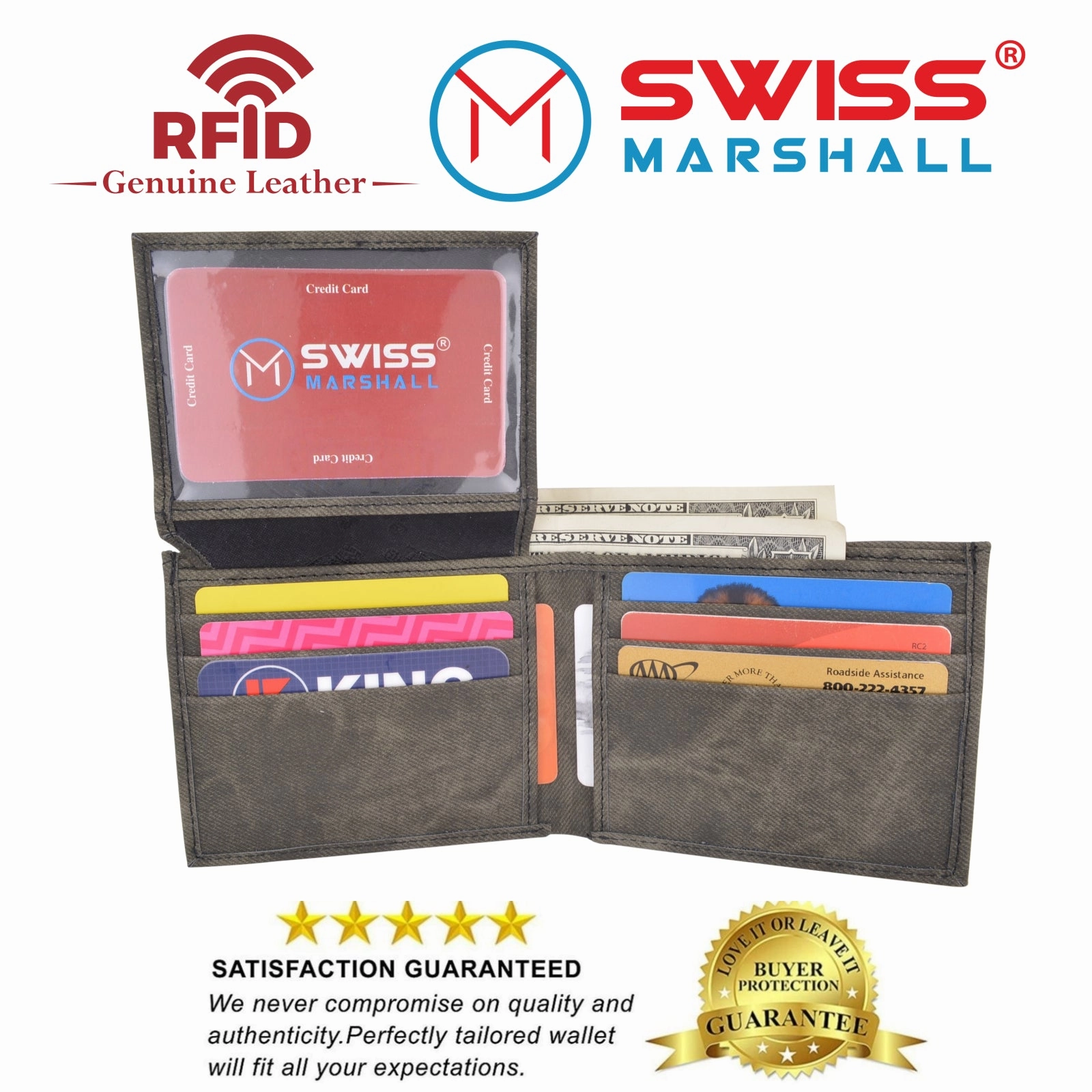Swiss Marshall Rfid Blocking Men'S Vegan Leather 2 Id Windows Bifold Wallet Limited Time Steal Hot Price Drop