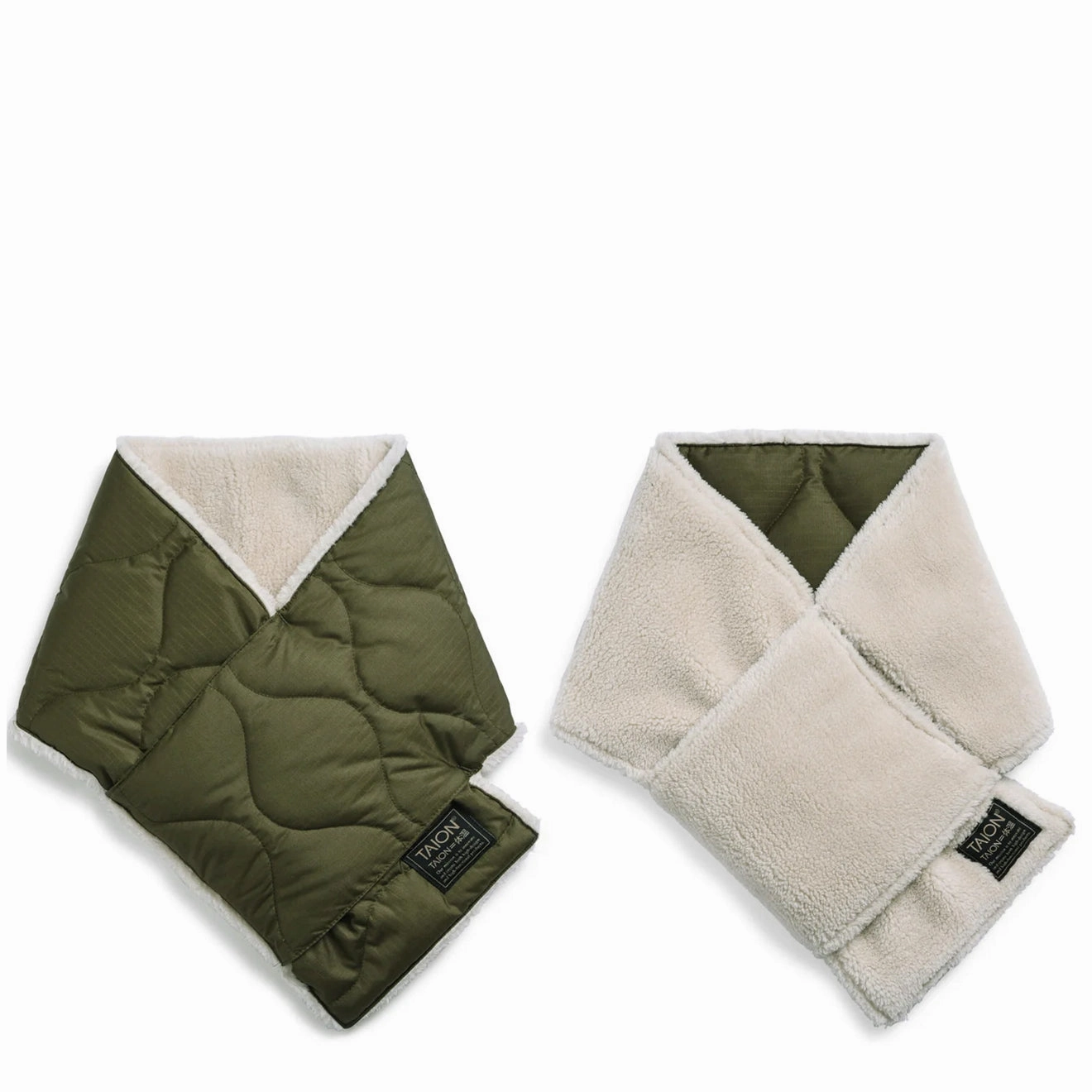 Taion Military Reversible Down Scarf Dark Olive / Cream Steal the Deal Now