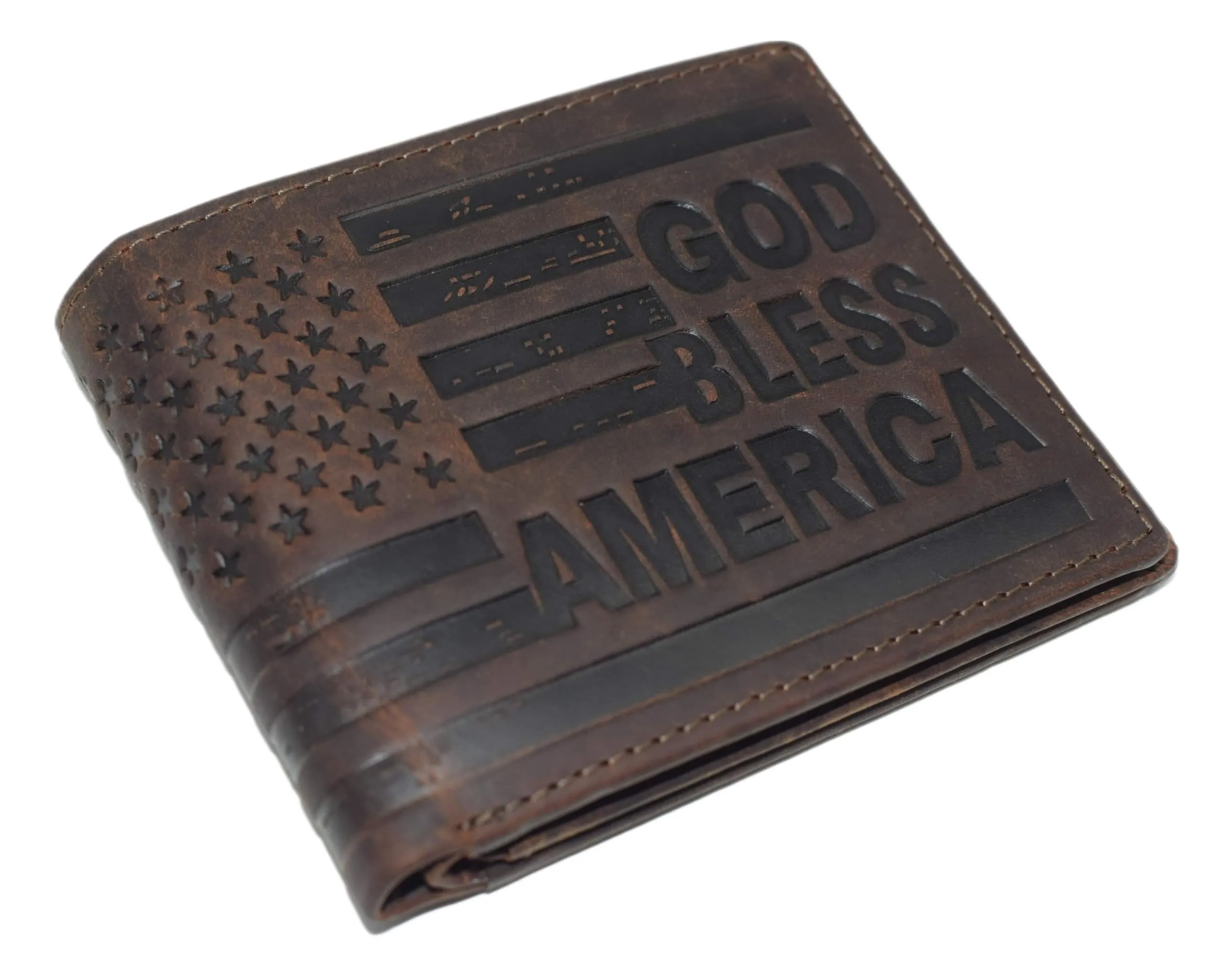 Distressed Vintage Leather Patriot American Flag Wallet -God Bless America Rfid Blocking Leather Us Flag Men'S Bifold Western Style Wallet Limited Stock Hot Deal Flash Sale Alert Now