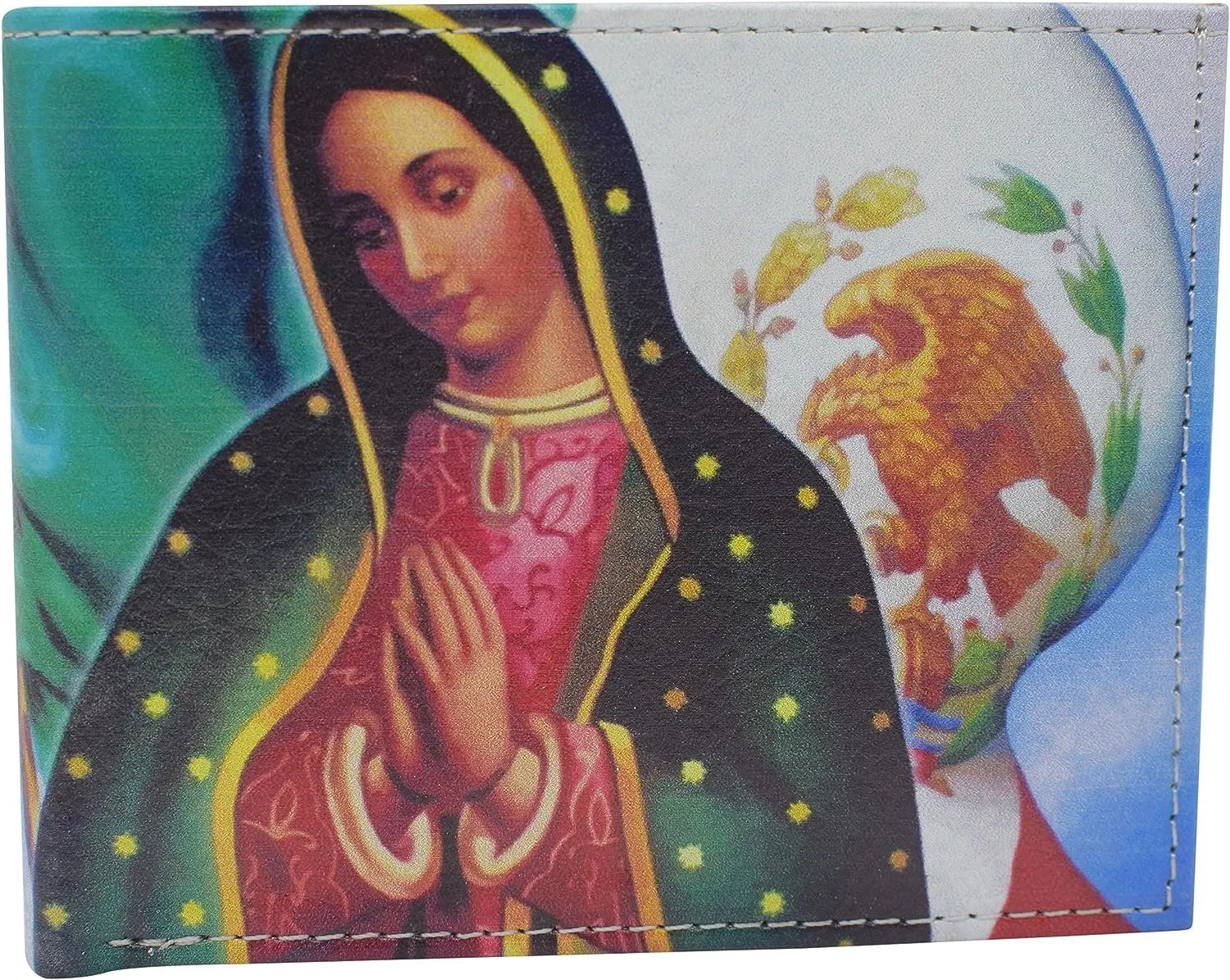 Printed Virgin Mary Rfid Blocking Bifold Genuine Leather Virgin Of Guadalupe Wallet With Gift Box For Men (Virgin Mary) Trending Hot Picks Shop Grab Offer