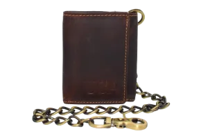 Flash Discount Today Exclusive Online Deal Personalized Biker Wallet Rfid Vintage Leather Brown Trifold Chain Wallet For Men