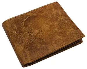 Today Only Hot Sale Marshal Skull Logo Rfid Blocking Genuine Leather Bifold Wallet For Men