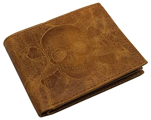 Today Only Hot Sale Marshal Skull Logo Rfid Blocking Genuine Leather Bifold Wallet For Men