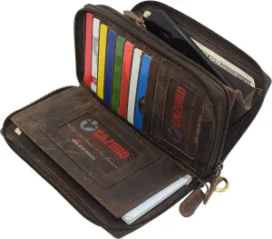 Rfid Blocking Wallets For Women Vintage Leather Double Zipper Clutch Checkbook Ladies Wallet (Brown Htc) Sale Ending Soon Exclusive Online Deal