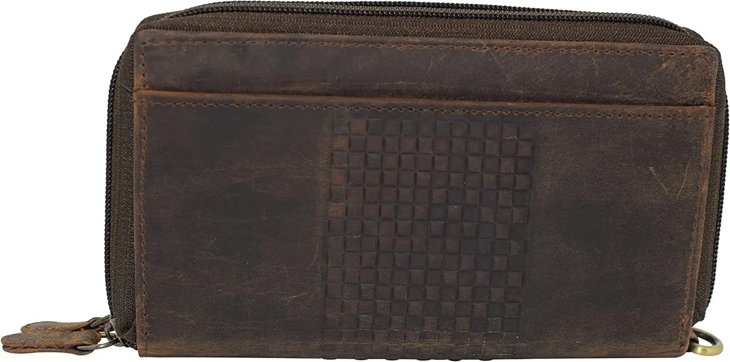 Today Only Discount Rfid Blocking Wallets For Women Vintage Leather Double Zipper Clutch Checkbook Ladies Wallet (Brown Htc)