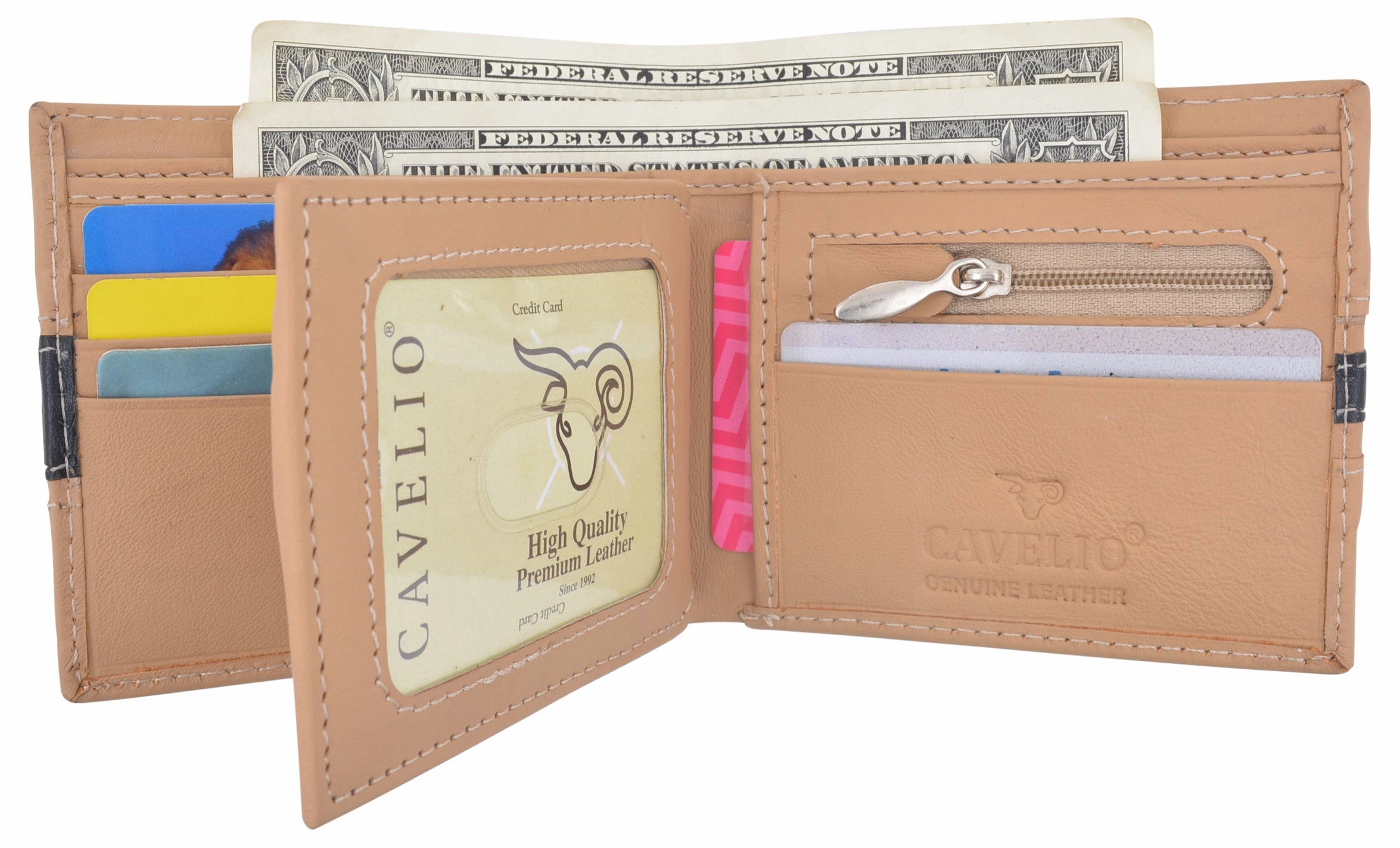 Men'S Premium Center Flap Card Id Holder Bifold Wallet With Zipper Coin Pocket Limited Time Sale