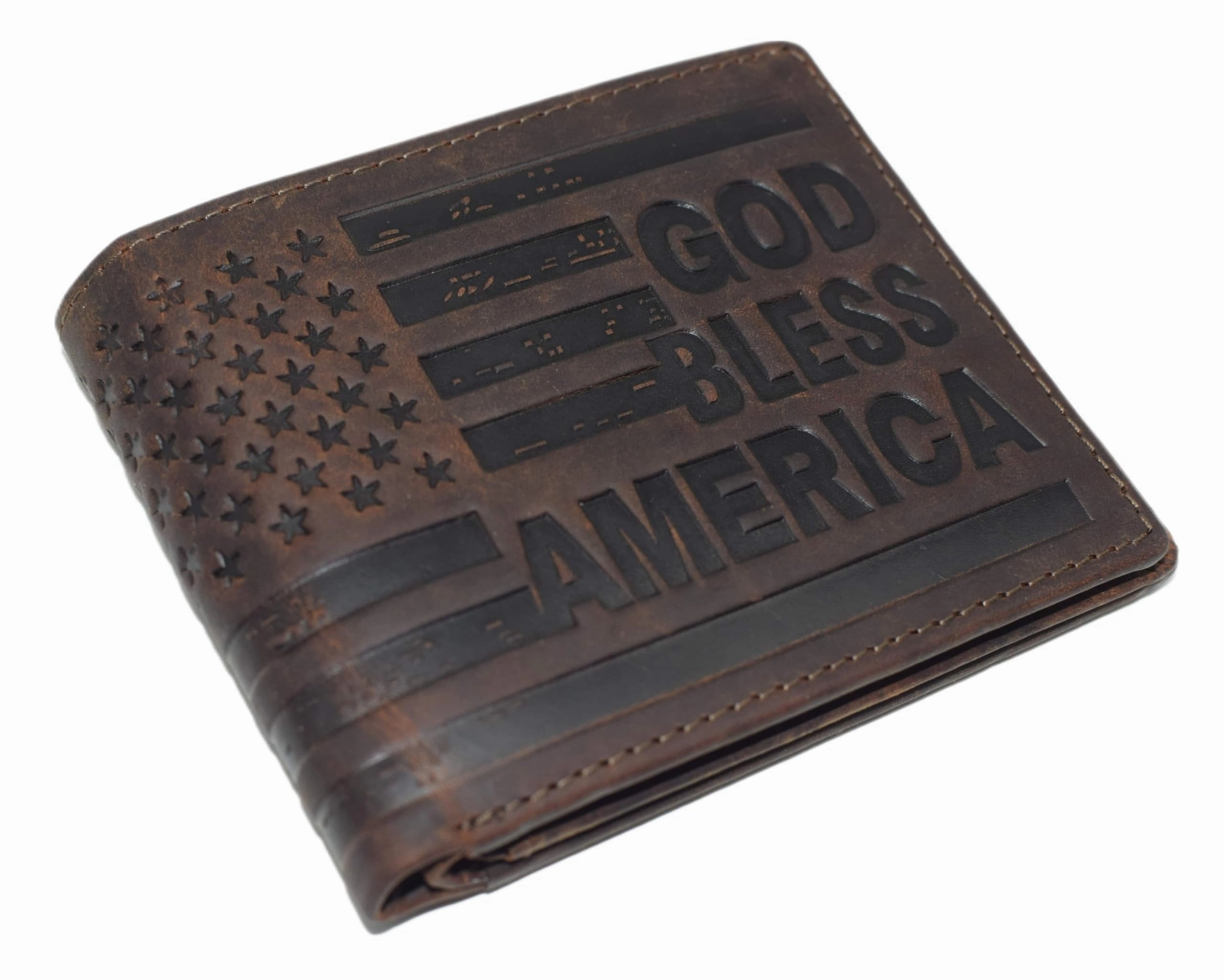 Distressed Vintage Leather Patriot American Flag Wallet -God Bless America Rfid Blocking Leather Us Flag Men'S Bifold Western Style Wallet Limited Stock Hot Deal Flash Sale Alert Now