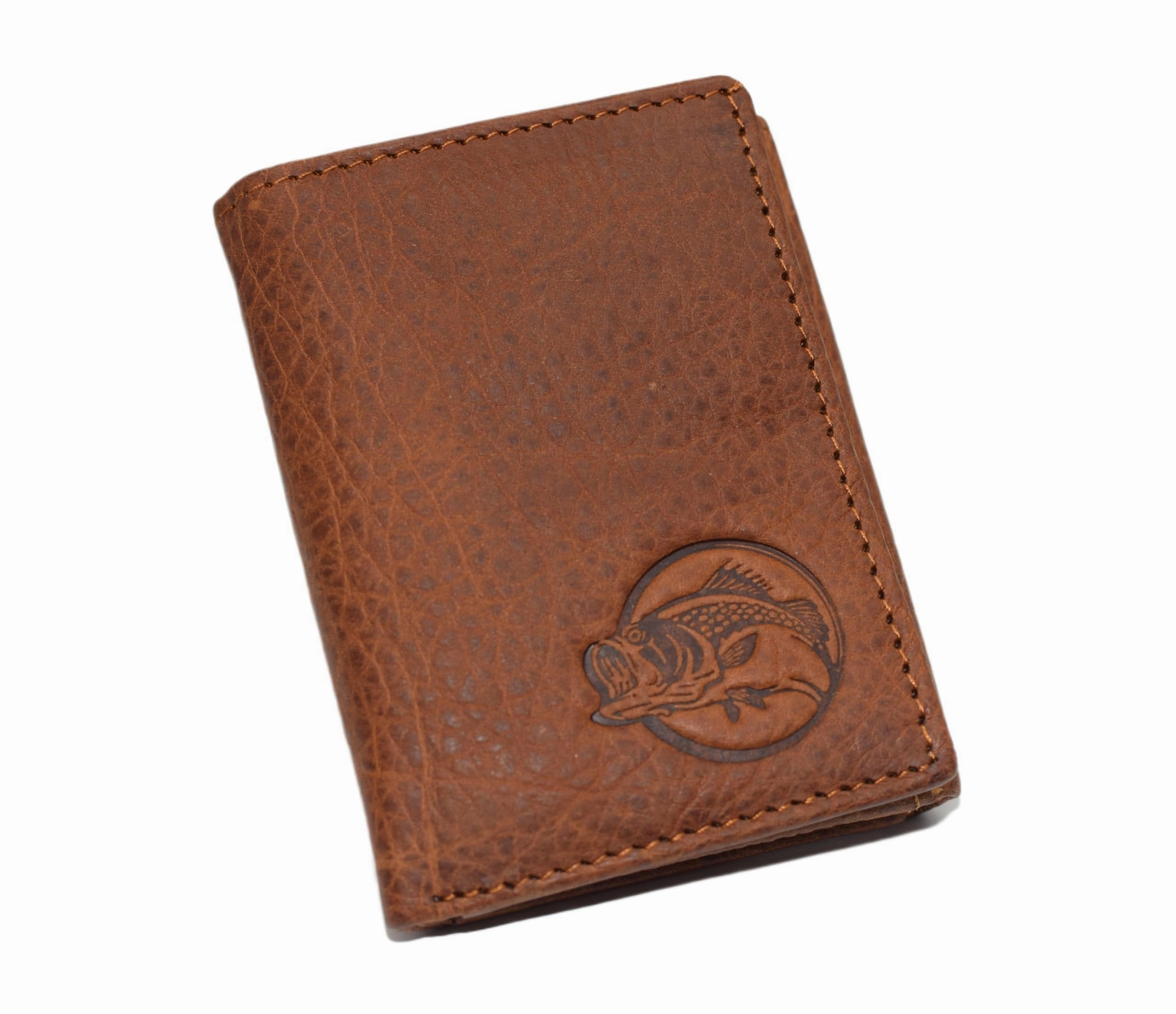 Hot Item Clearance Last Chance Offer Marshal Genuine Leather Rfid Blocking Bass Fish Wallet For Men  Bifold & Trifold Fishing Wallets With Debossing Design