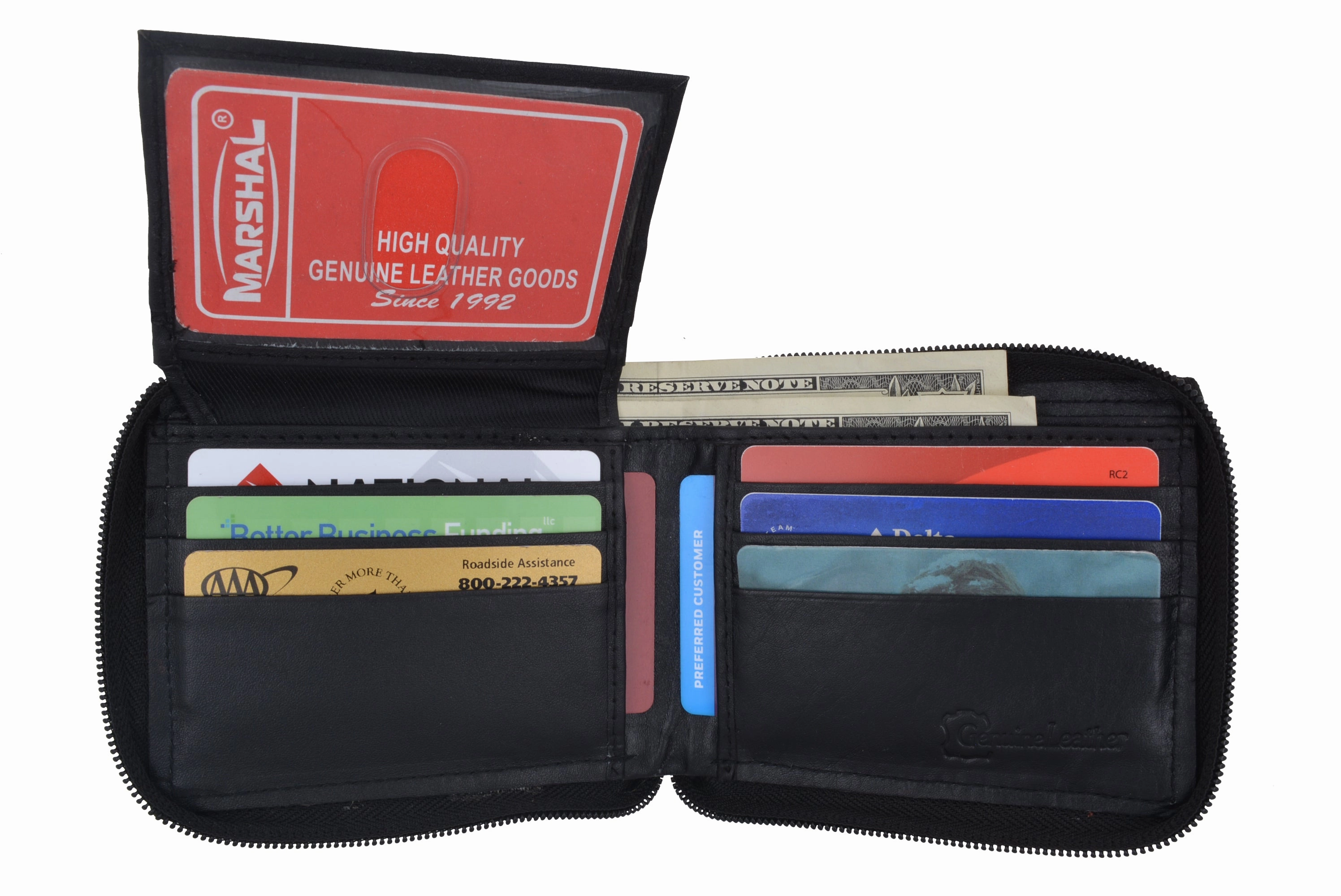 Genuine Cowhide Leather Mens Zipper Zip-Around Bifold Popular Card Holder Wallet Dont Miss These Savings Shop Hot Picks
