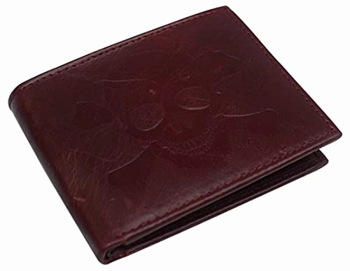 MustHave Deal Marshal Skull Logo Rfid Blocking Genuine Leather Bifold Wallet For Men
