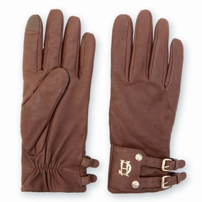 Daily Hot Deal Holland Cooper Monogram Leather Ladies Wool Cashmere Lined Gloves - Tan