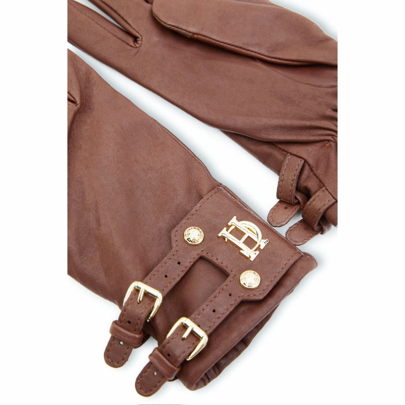 Grab It Now Limited Time Discount Holland Cooper Monogram Leather Ladies Wool Cashmere Lined Gloves - Tan