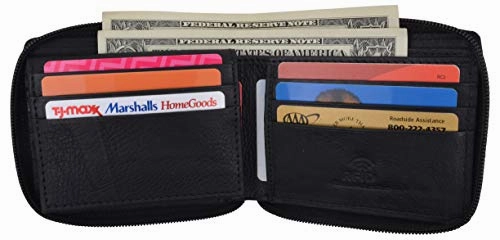Mens Rfid Blocking Zip Around Wallet Cowhide Leather Zipper Id Flap Bifold With Gift Box Special Deal Frenzy