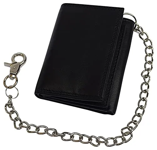 Trending Hot Picks Men'S Rfid Blocking Premium Leather Chain Trifold Wallet