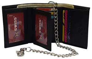 Perfect Gift Offer Men'S Rfid Blocking Premium Leather Chain Trifold Wallet