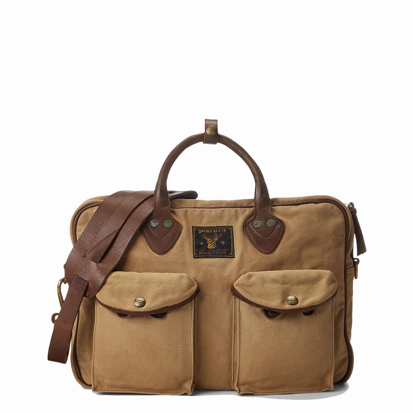 Rrl By Ralph Lauren Leather-Trim Canvas Briefcase Khaki/Brown Trending Now Discount