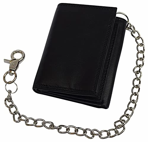 Trending Hot Picks Men'S Rfid Blocking Premium Leather Chain Trifold Wallet