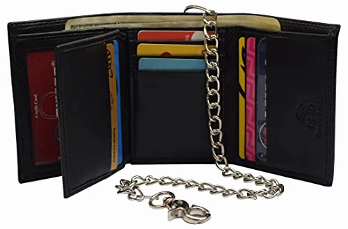 Men'S Rfid Blocking Premium Leather Chain Trifold Wallet Daily Hot Deal