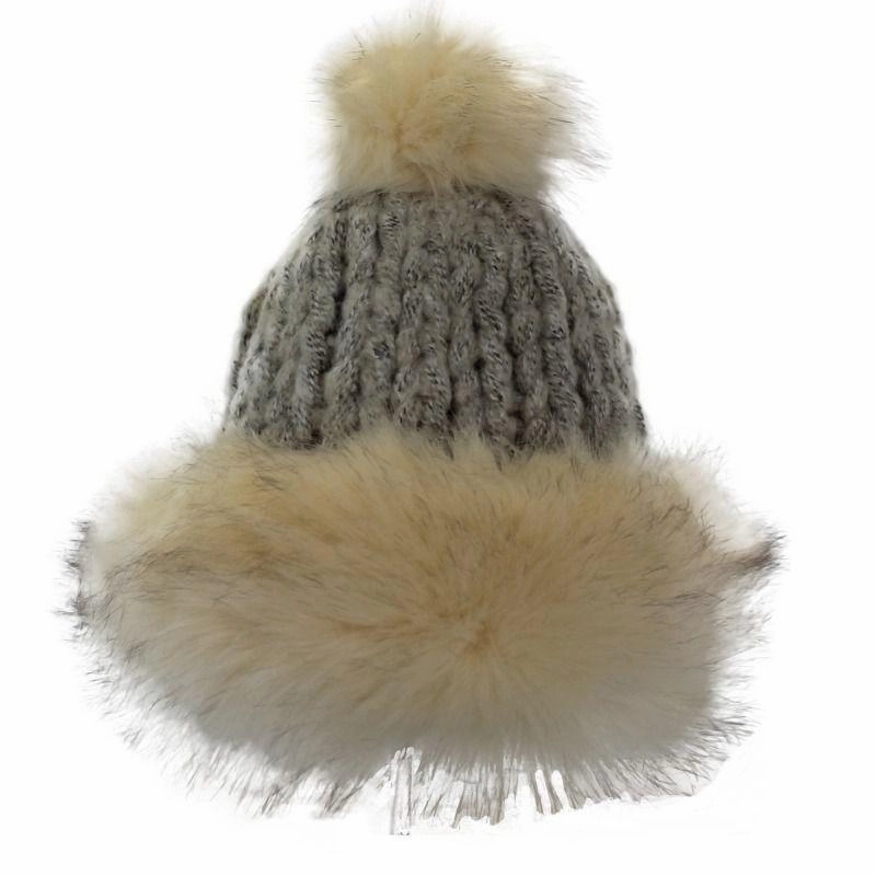 Faux Fur Pom Pom Hat - Cream Limited Stock Offer Big Price Drop