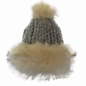 Faux Fur Pom Pom Hat - Cream Limited Stock Offer Big Price Drop