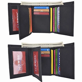 Swiss Marshall Men'S Vegan Leather Rfid Trifold Wallet With 2 Id Windows Extra Capacity Shop Smart Save Deal of the Day