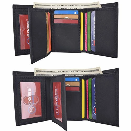 Swiss Marshall Men'S Vegan Leather Rfid Trifold Wallet With 2 Id Windows Extra Capacity Shop Smart Save Deal of the Day