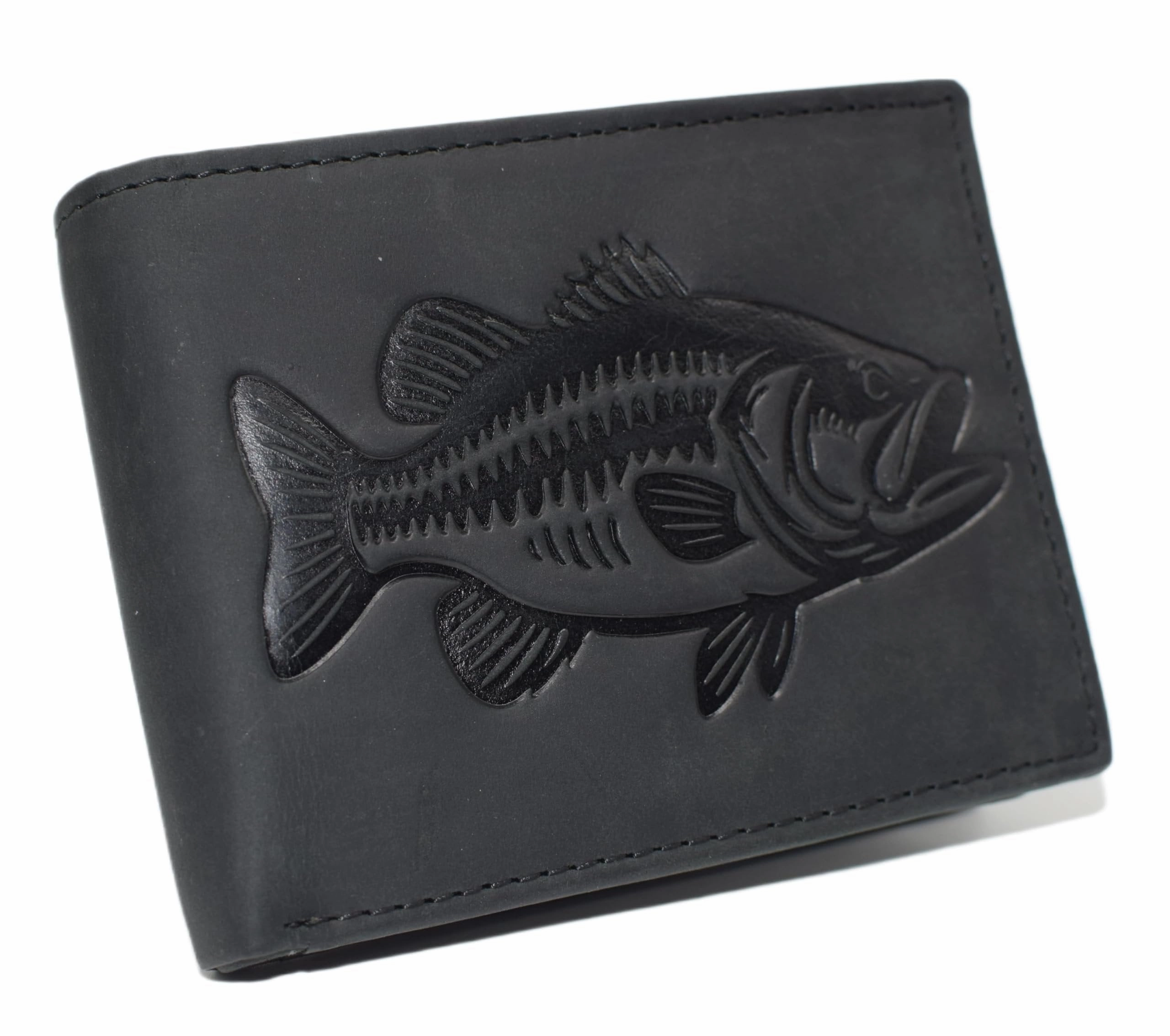 Dont Wait Save Today Marshal FishermanS Rfid Blocking Vintage Leather Bifold Wallet With Debossed Bass Design For Outdoorsmen