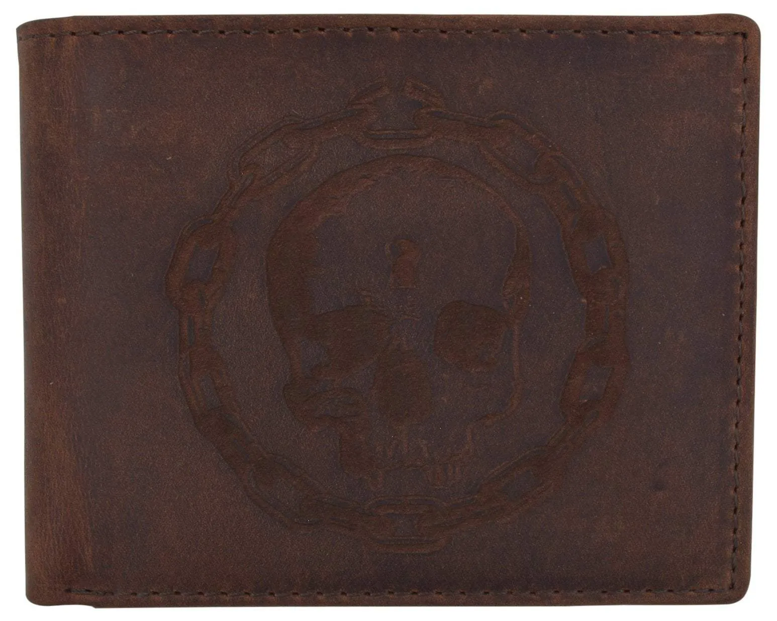 Genuine Leather Rfid Chain Skull Printed Logo Credit Card Id Mens Bifold Wallet Dont Miss Hot Deals