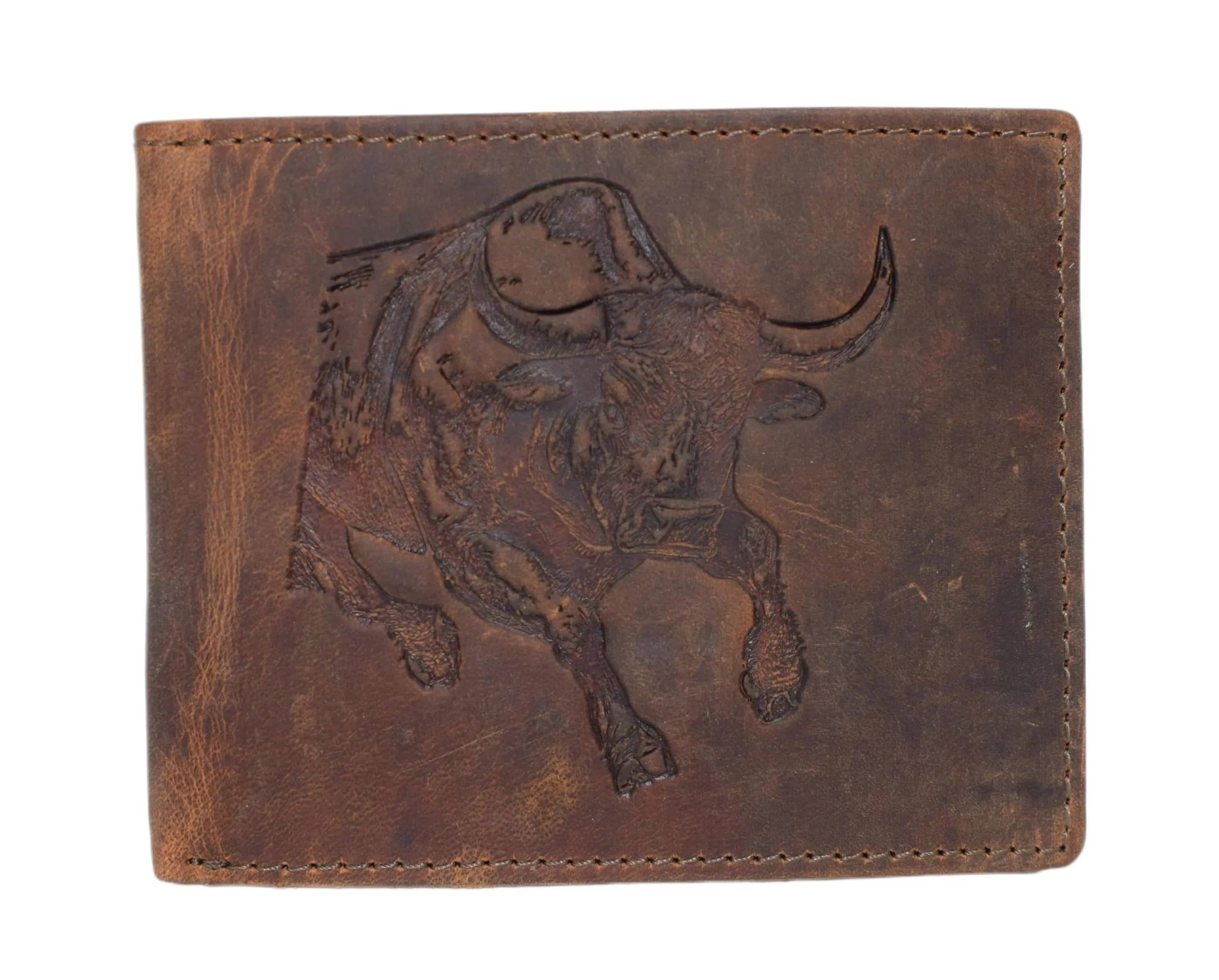 Marshal Men'S Western Rodeo Wallet  Vintage Leather Bifold With Bull Design, Rfid Blocking, And Classic Cowboy Style Last Chance Steal