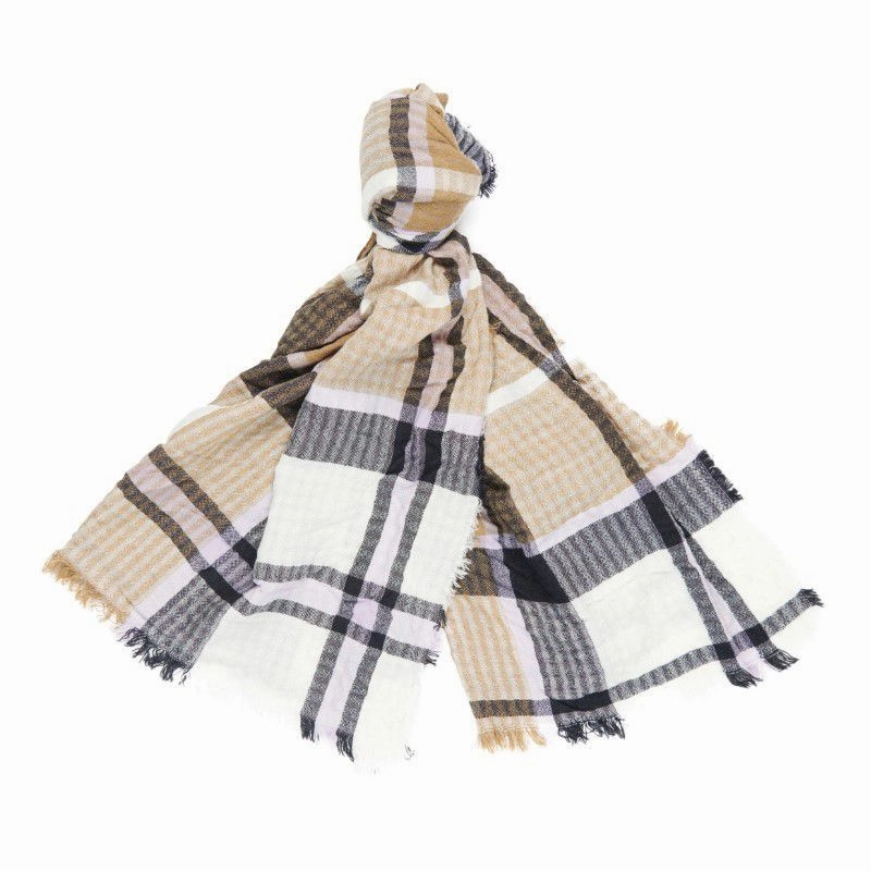 Barbour Faith Tartan Ladies Wrap Scarf - Trench/Navy Steal Todays Offer