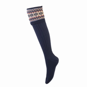 William Powell Fairisle Ladies Merino Mix Shooting Socks - Navy Special Deal Frenzy