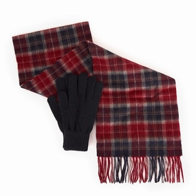 Barbour Tartan Scarf / Gloves Gift Set Cranberry Weekend Specials