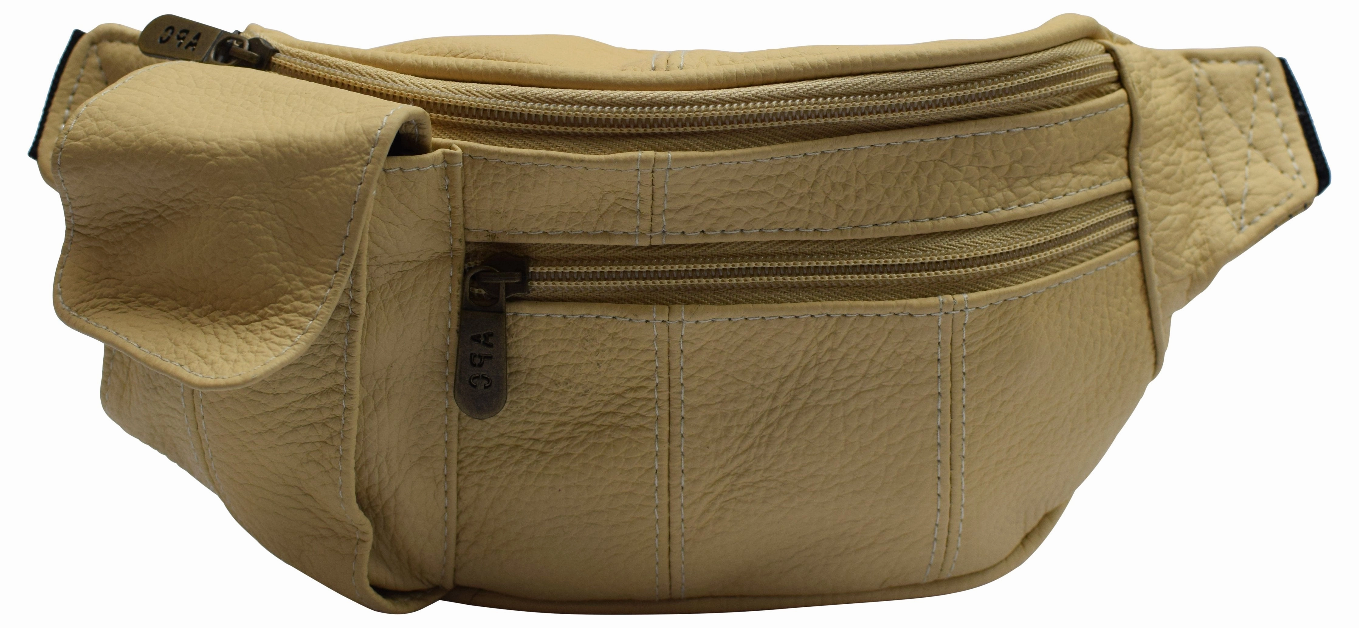 Genuine Leather Fanny Pack Cell Phone Holder Slim Waist Pouch Travel Tan Clearance Alert Now