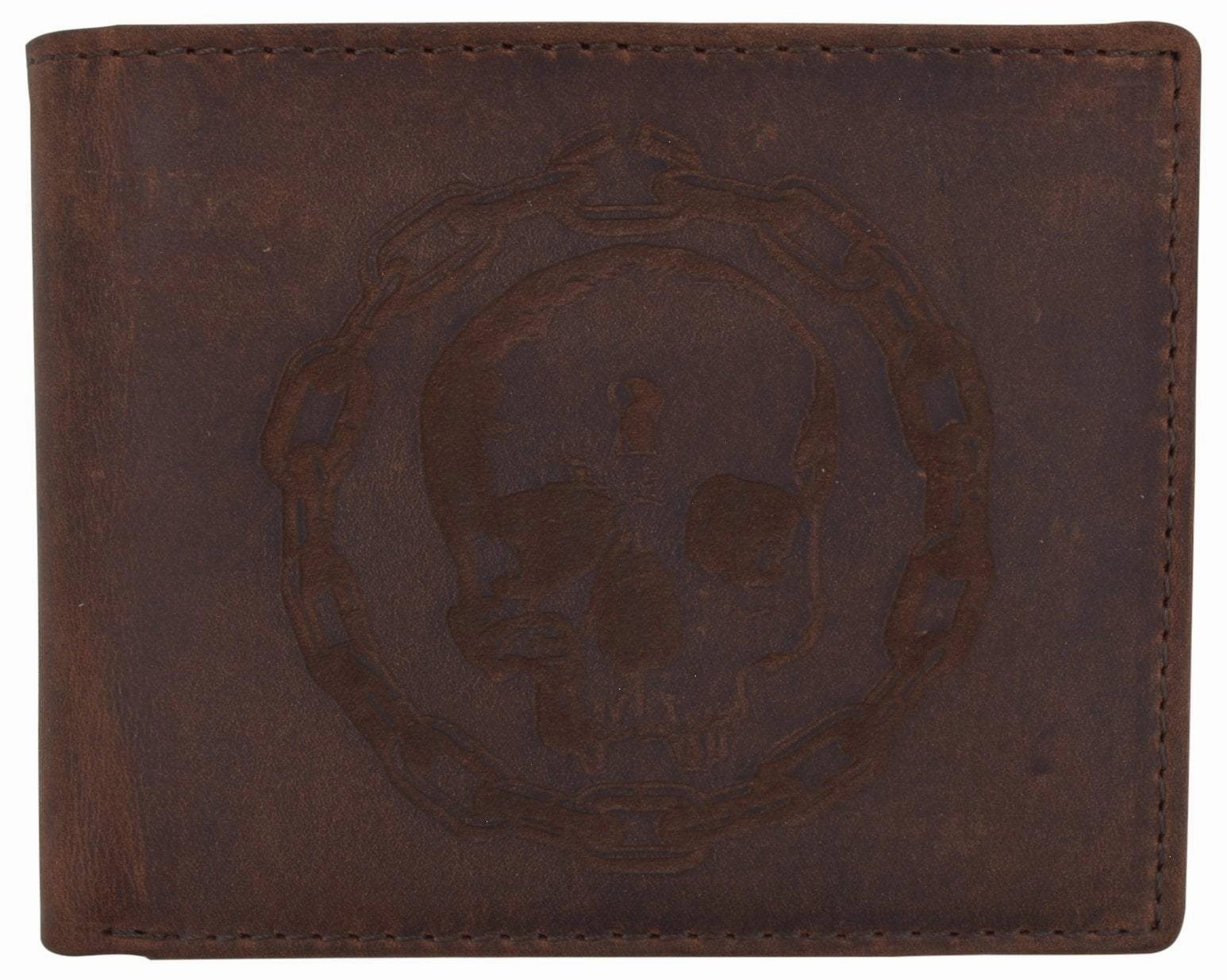 Genuine Leather Rfid Chain Skull Printed Logo Credit Card Id Mens Bifold Wallet Dont Miss Hot Deals