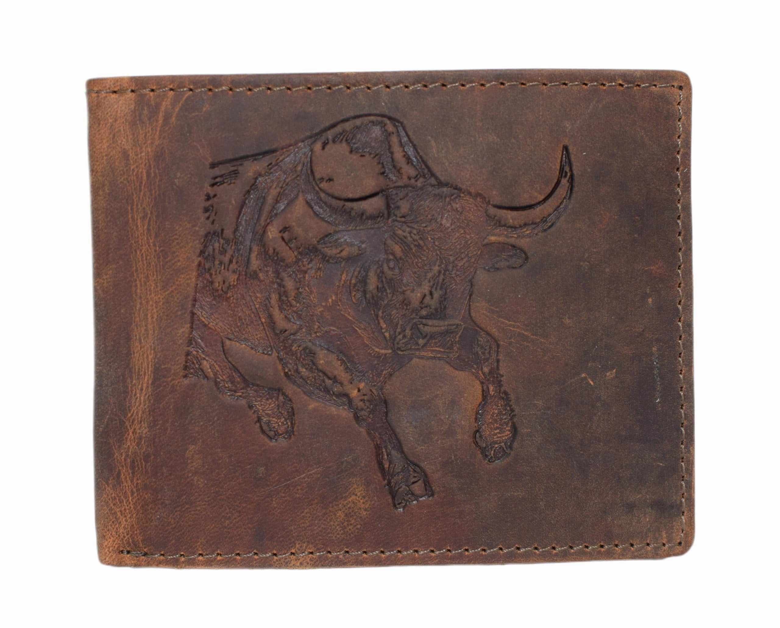 Marshal Men'S Western Rodeo Wallet  Vintage Leather Bifold With Bull Design, Rfid Blocking, And Classic Cowboy Style Last Chance Steal