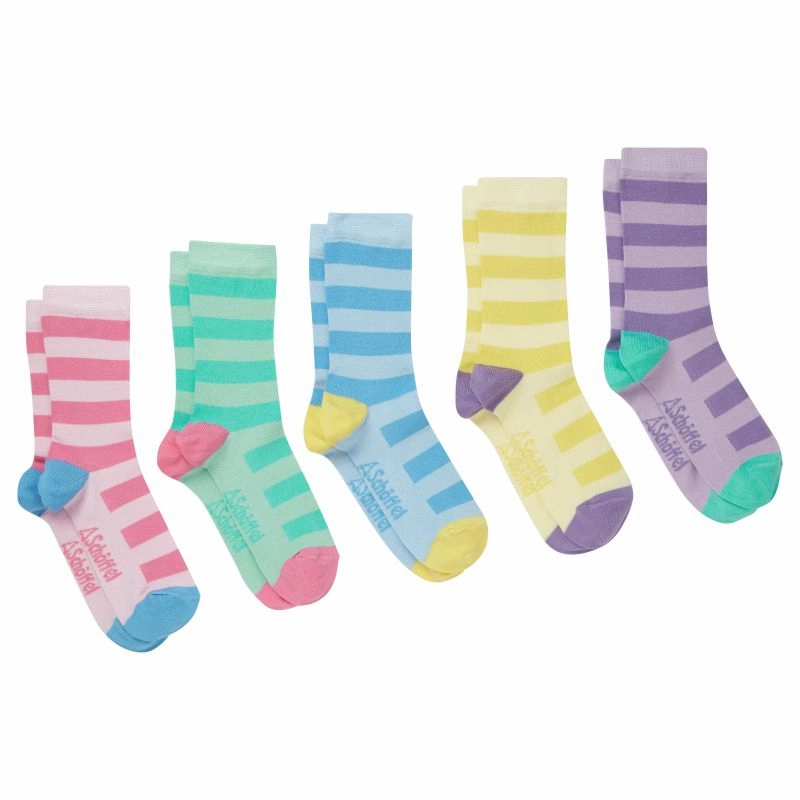 Shop Todays Picks Schoffel Ladies Bamboo Socks (Box Of 5) 4-7 Uk - Pale Lemon Wide Stripe
