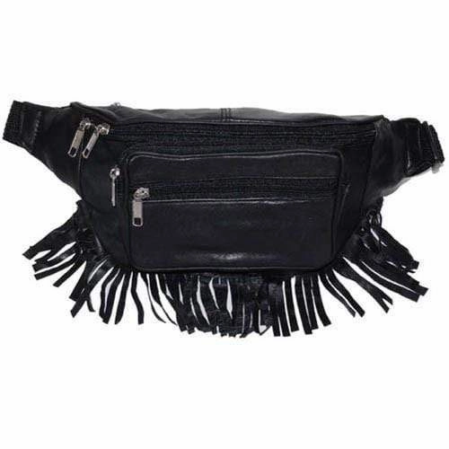 Today Only Special Save More Online Black Genuine Leather Zippered Pockets Waist Fanny Pack 605 (C)